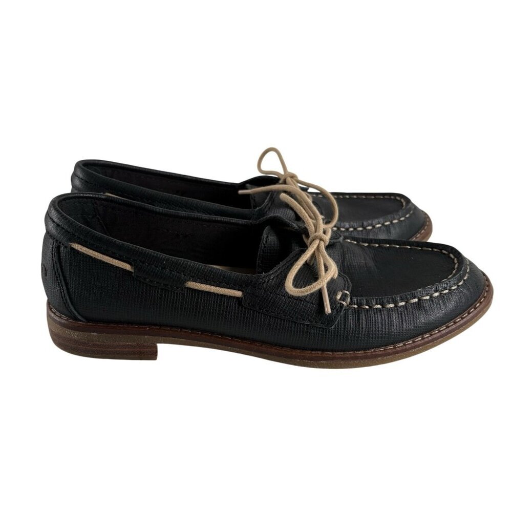 Sperry Women 5.5 Preppy Black Leather Oxford Seaport Boat Loafers Flats Shoes